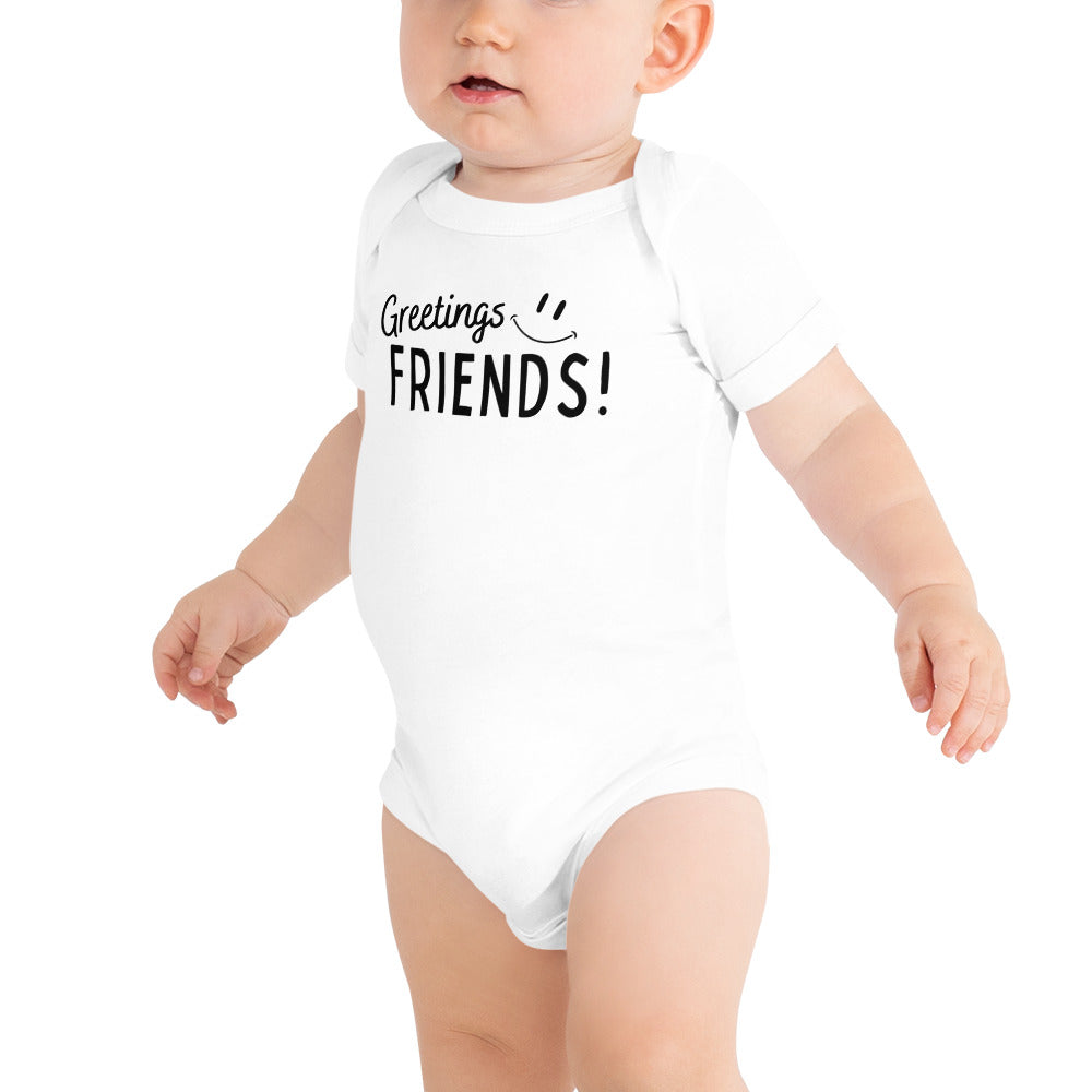 GREETINGS FRIENDS! Baby short sleeve one piece
